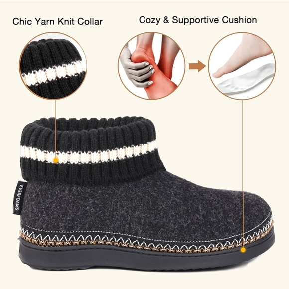 Women's Indoor Outdoor Memory Foam Black Fleece Lining Bootie Slippers .NWT - Picture 11 of 11